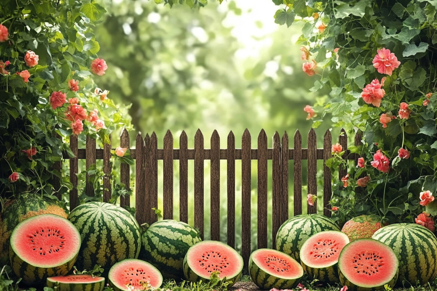 Toile de fond Été Pastèque Clôture Jardin Pastèque CJJ3-256