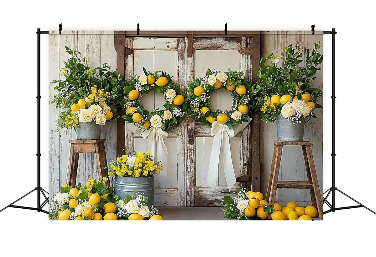 Toile de fond Été Citron Couronne Rustique Porte CJJ3-258