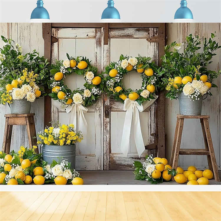 Toile de fond Été Citron Couronne Rustique Porte CJJ3-258