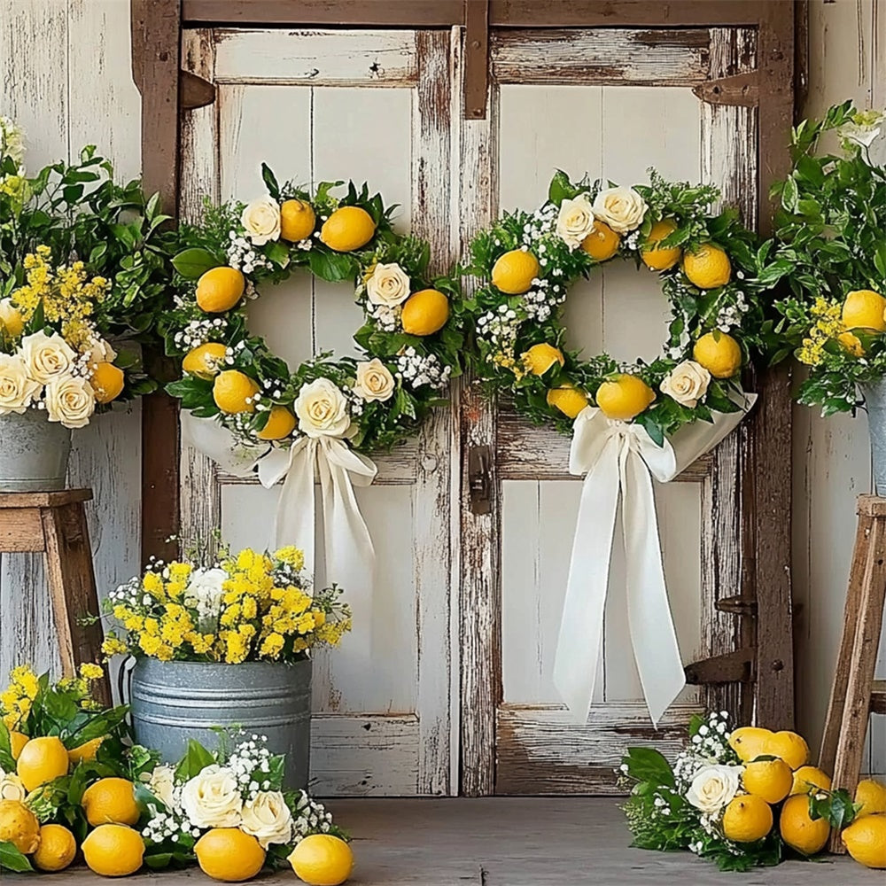 Toile de fond Été Citron Couronne Rustique Porte CJJ3-258