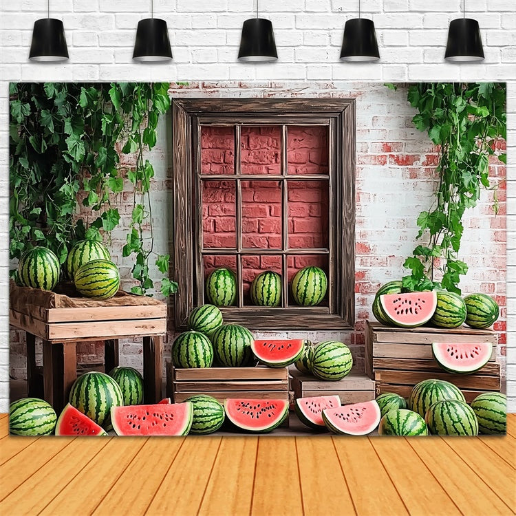 Toile de fond Été Pastèque Fenêtre en Briques CJJ3-263