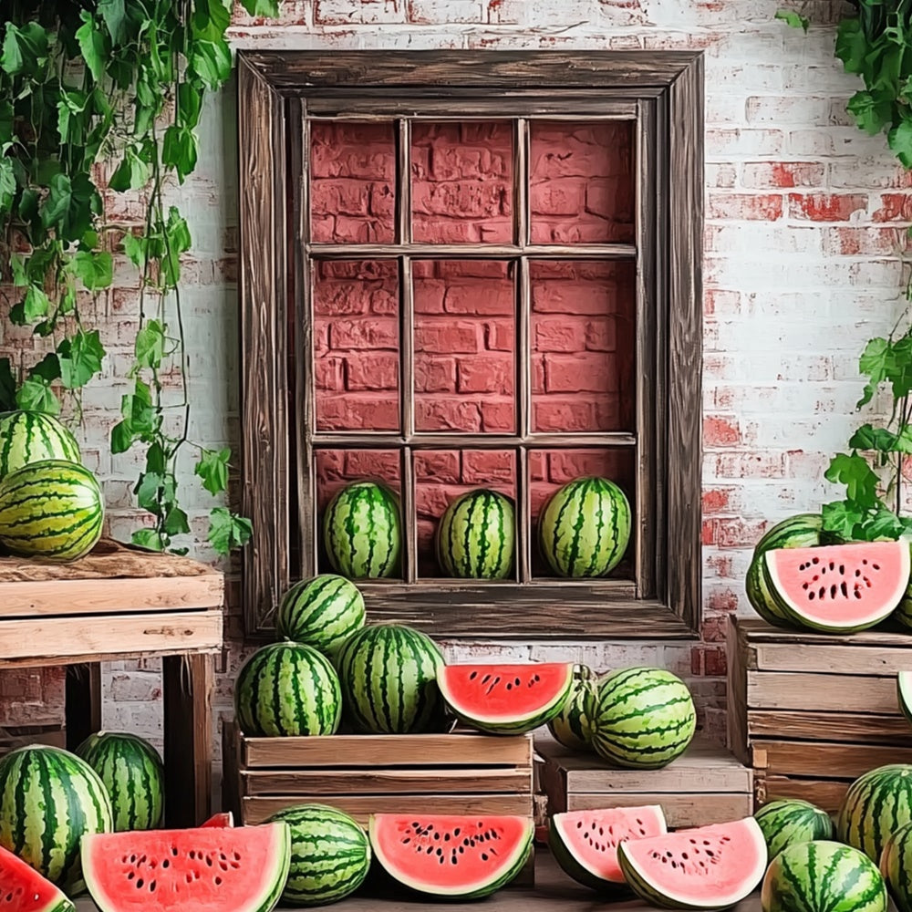 Toile de fond Été Pastèque Fenêtre en Briques CJJ3-263