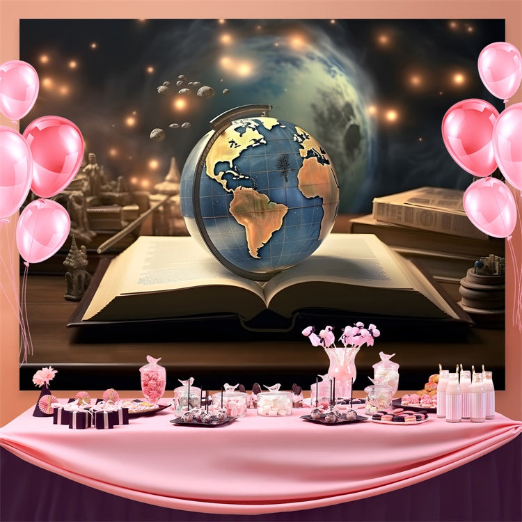 Toile de fond Journée Mondiale du Livre Globe Céleste et Livres CJJ3-52