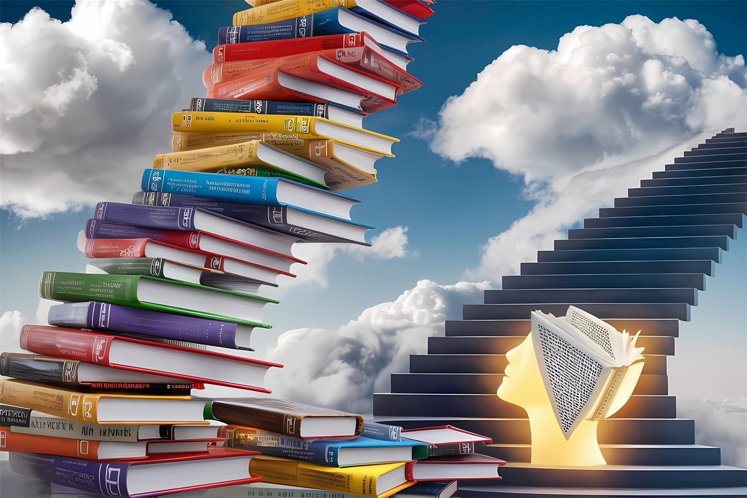 Toile de fond Journée Mondiale du Livre Escalier de Livres Colorés CJJ3-58