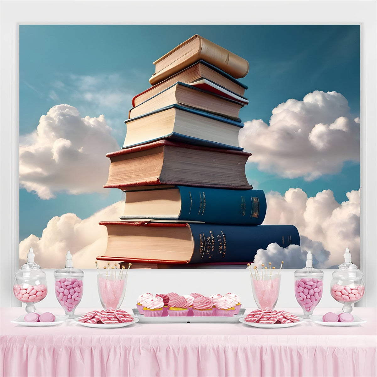 Toile de fond Journée Mondiale du Livre Ciel Bleu Rêveur et Livres CJJ3-59