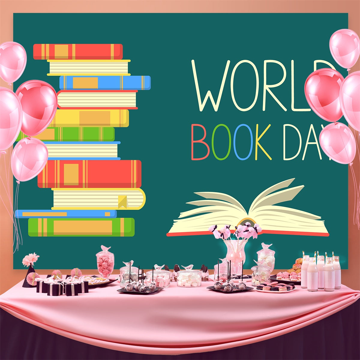 Toile de fond Journée Mondiale du Livre Livre Coloré en Dessin Animé CJJ3-61