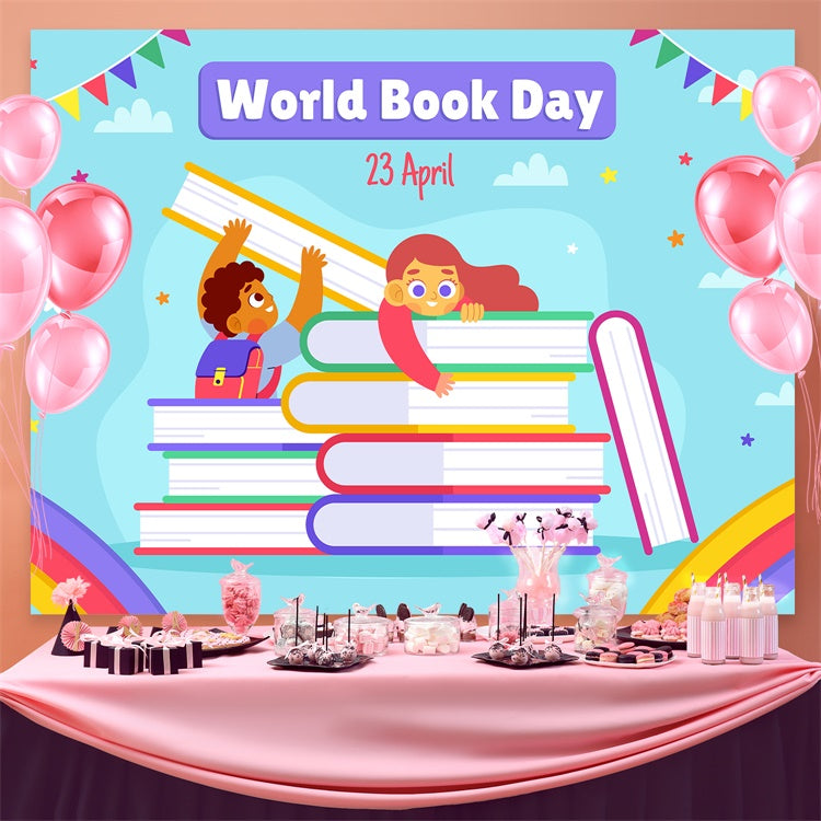 Toile de fond Journée Mondiale du Livre Montagne Fantastique de Livres Enfants CJJ3-73