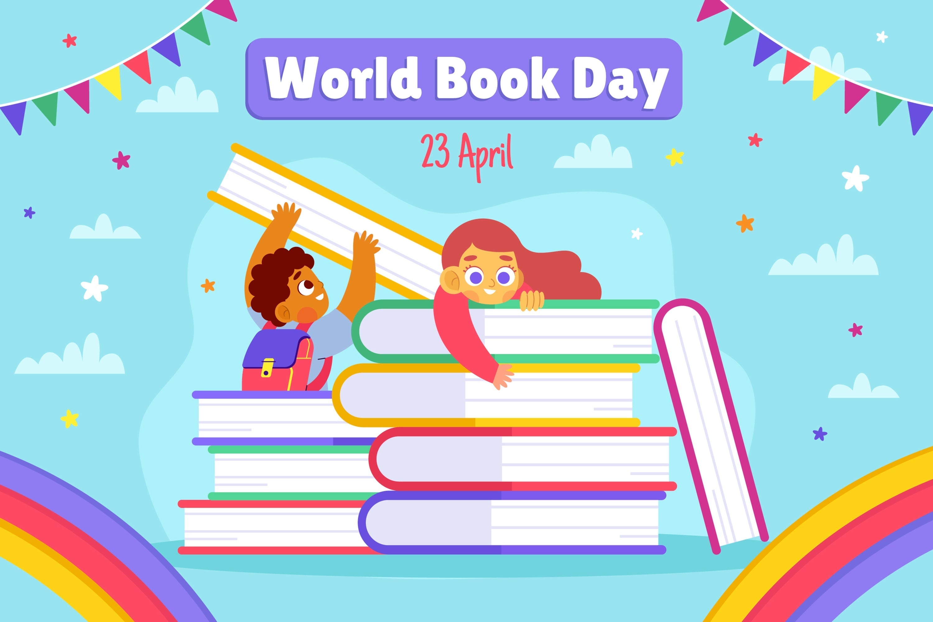 Toile de fond Journée Mondiale du Livre Montagne Fantastique de Livres Enfants CJJ3-73