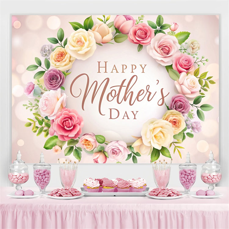 Toile de fond Fête des Mères Personnalisable Guirlande de Roses Élégante CJJ3-83