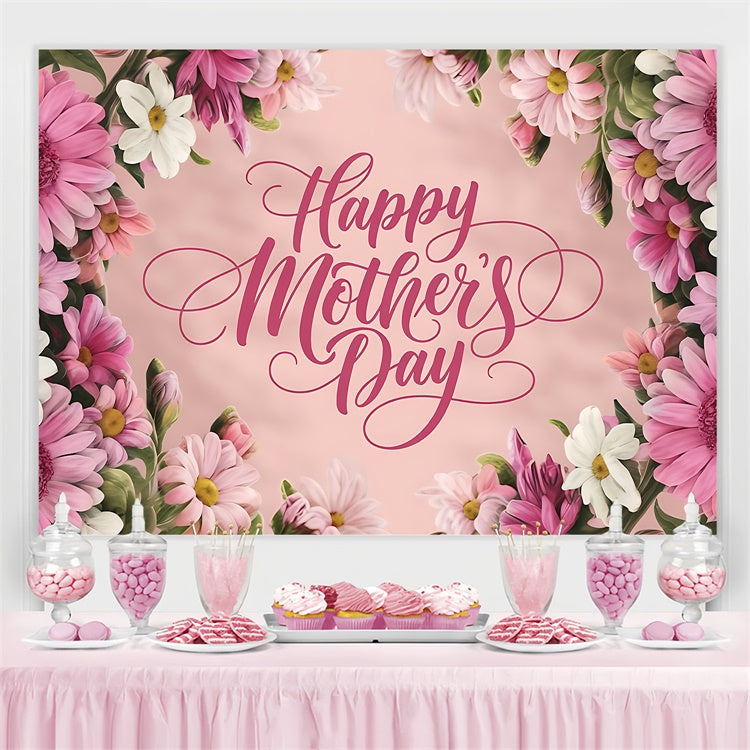 Toile de fond Fête des Mères Personnalisable Marguerite Rose Fleurie CJJ3-84