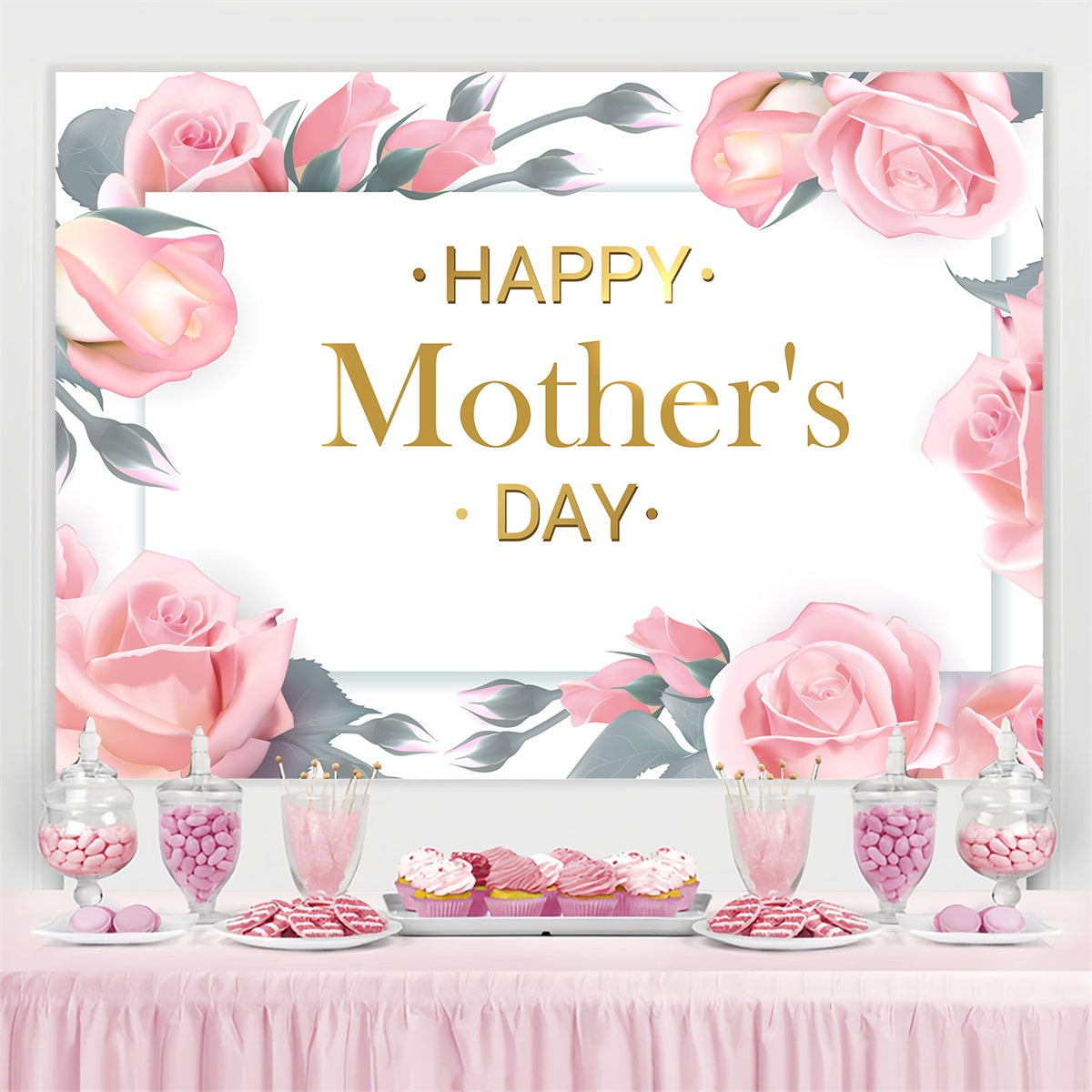 Toile de fond Fête des Mères Personnalisable Élégante Rose Rose CJJ3-91