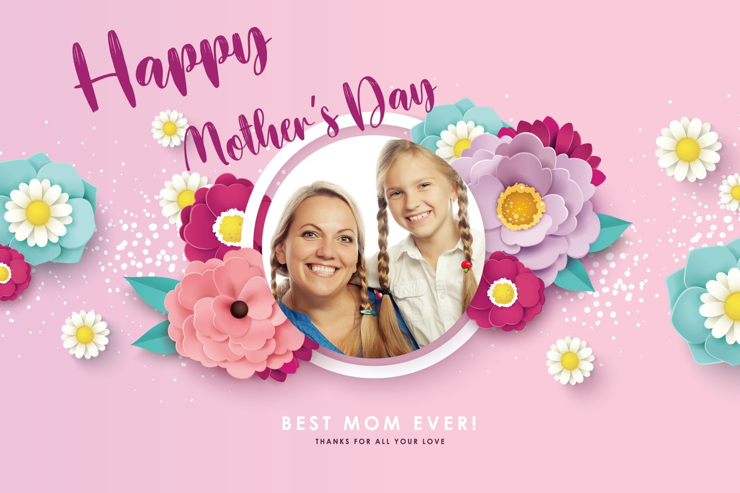 Toile de fond Fête des Mères Personnalisable Adorable Cadre Floral CJJ3-92