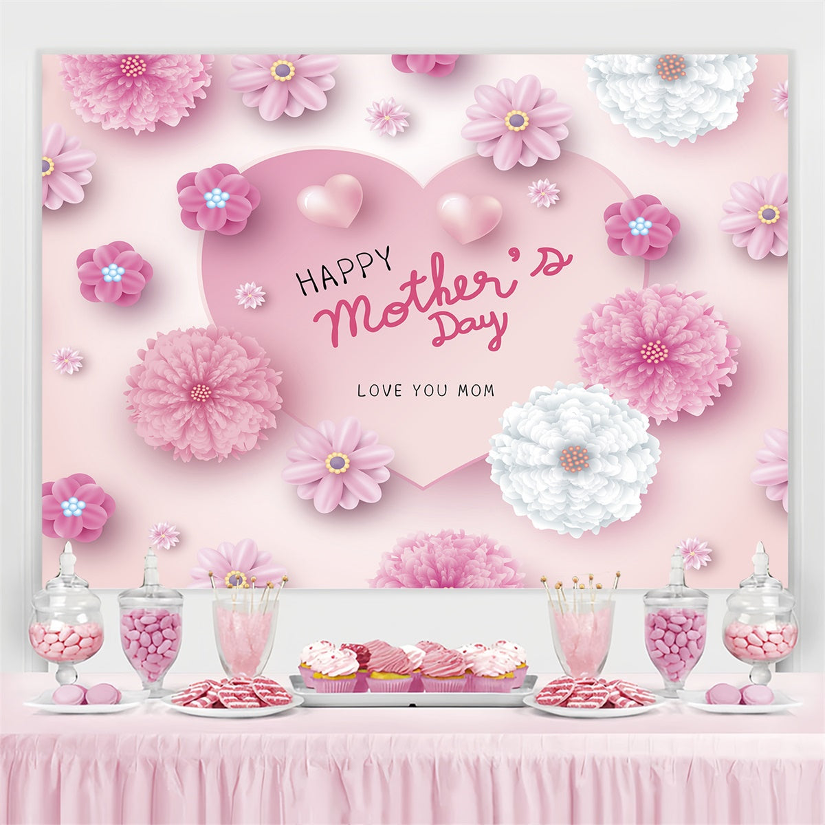 Toile de fond Fête des Mères Personnalisable Délicat Amour Floral CJJ3-94