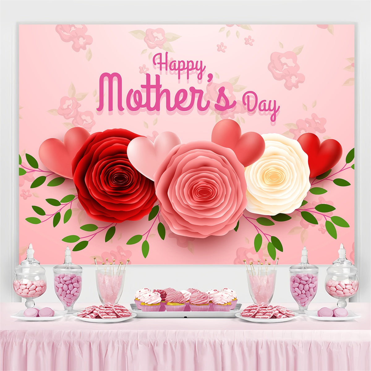 Toile de fond Fête des Mères Personnalisable Charmant Cœur Floral CJJ3-96