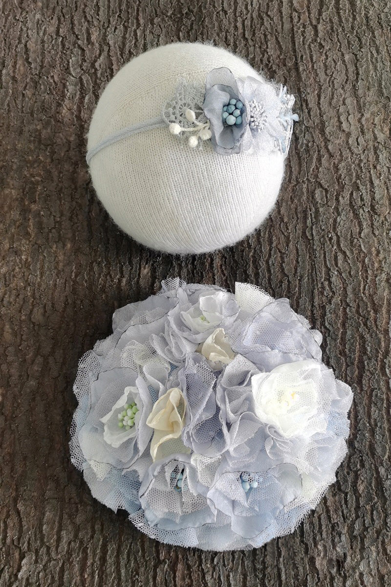Accessoires de photographie pour nouveau-né Robe à pompon fleurie pour bébé fille (avec coiffe assortie) CL3