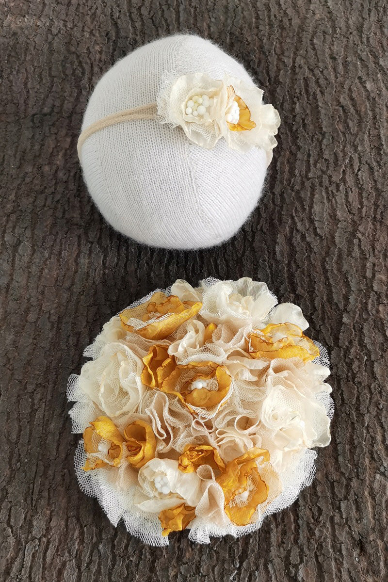 Accessoires de photographie pour nouveau-né Robe à pompon fleurie pour bébé fille (avec coiffe assortie) CL3