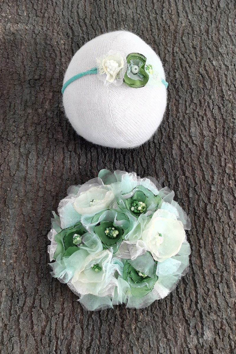 Accessoires de photographie pour nouveau-né Robe à pompon fleurie pour bébé fille (avec coiffe assortie) CL3