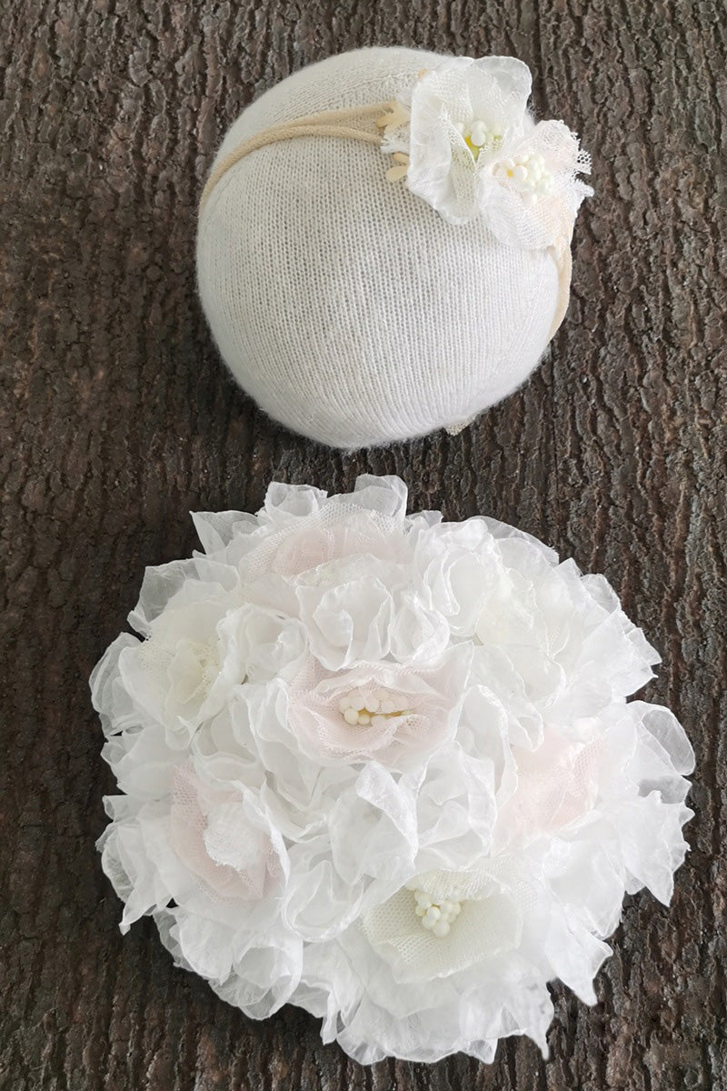 Accessoires de photographie pour nouveau-né Robe à pompon fleurie pour bébé fille (avec coiffe assortie) CL3