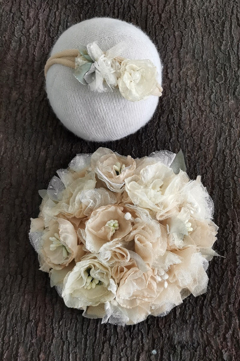 Accessoires de photographie pour nouveau-né Robe à pompon fleurie pour bébé fille (avec coiffe assortie) CL3
