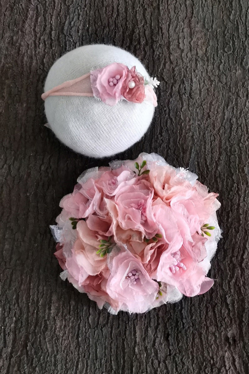 Accessoires de photographie pour nouveau-né Robe à pompon fleurie pour bébé fille (avec coiffe assortie) CL3