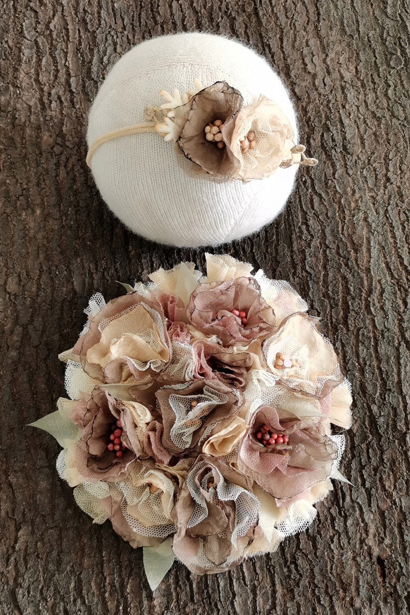 Accessoires de photographie pour nouveau-né Robe à pompon fleurie pour bébé fille (avec coiffe assortie) CL3