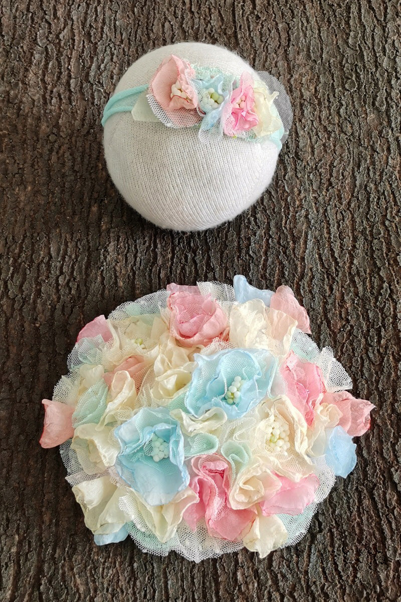 Accessoires de photographie pour nouveau-né Robe à pompon fleurie pour bébé fille (avec coiffe assortie) CL3