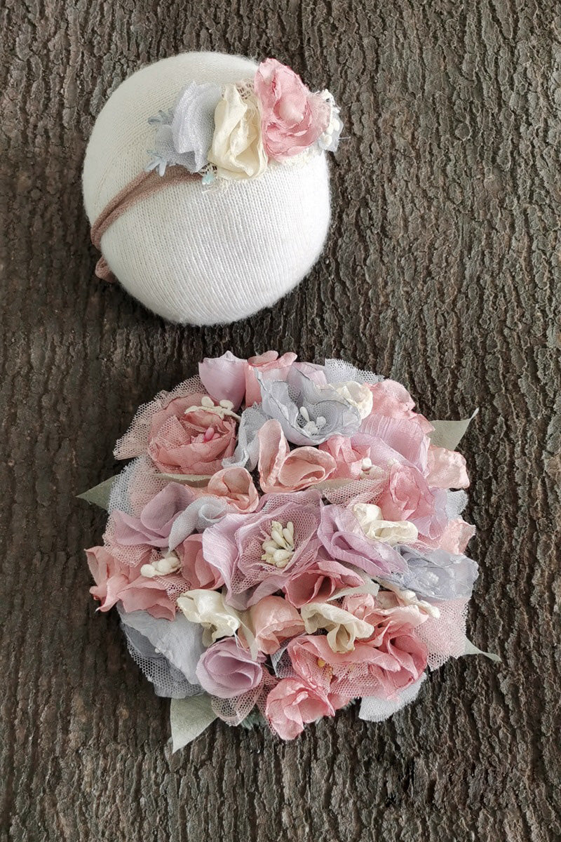 Accessoires de photographie pour nouveau-né Robe à pompon fleurie pour bébé fille (avec coiffe assortie) CL3