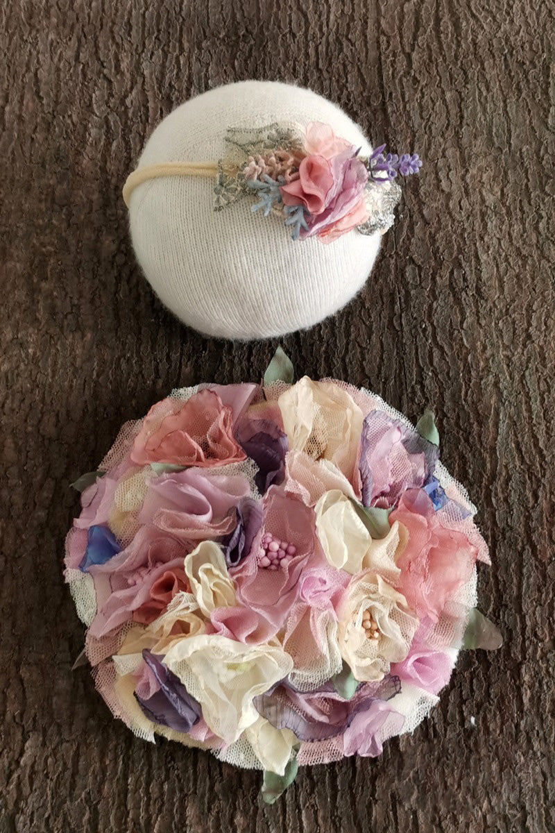 Accessoires de photographie pour nouveau-né Robe à pompon fleurie pour bébé fille (avec coiffe assortie) CL3