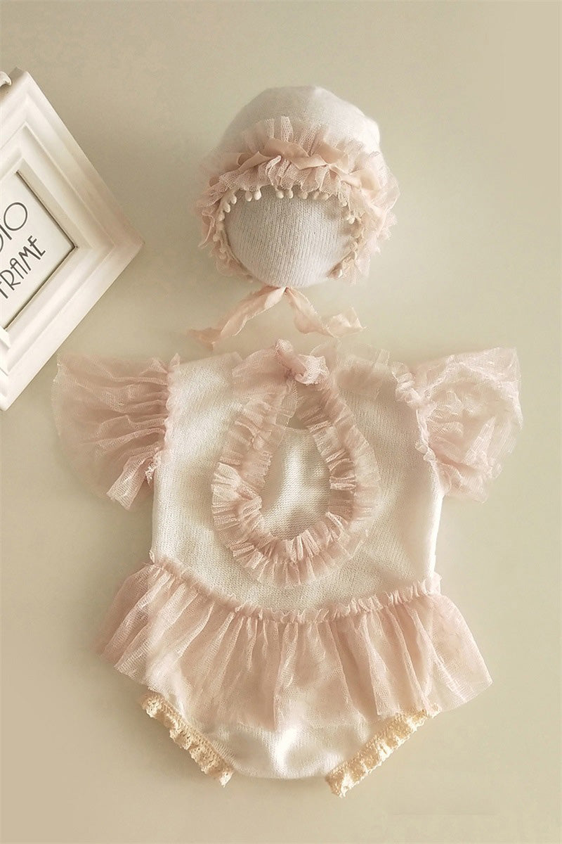 Accessoires pour la photographie de nouveau-nés robe une pièce en dentelle pour bébé fille (avec coiffe assortie) CL5