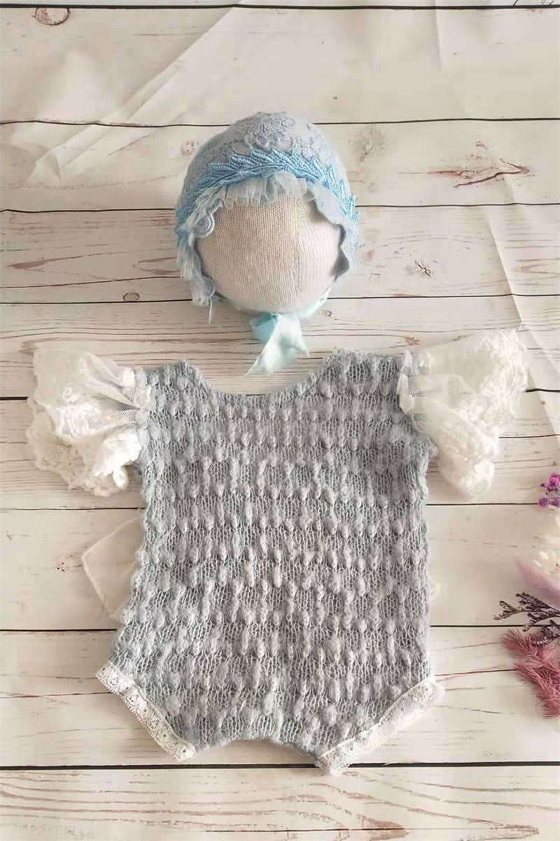 Accessoires pour la photographie de nouveau-nés robe une pièce en dentelle pour bébé fille (avec coiffe assortie) CL5