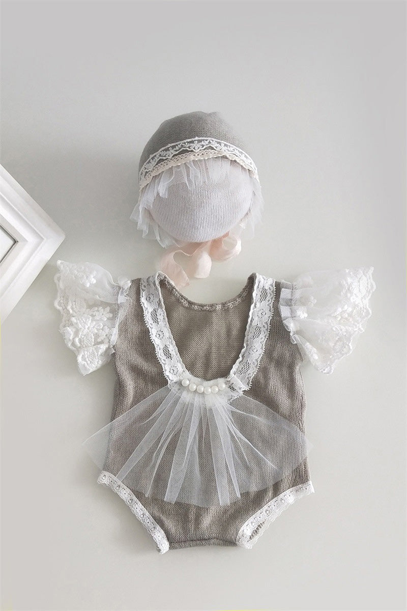 Accessoires pour la photographie de nouveau-nés robe une pièce en dentelle pour bébé fille (avec coiffe assortie) CL5