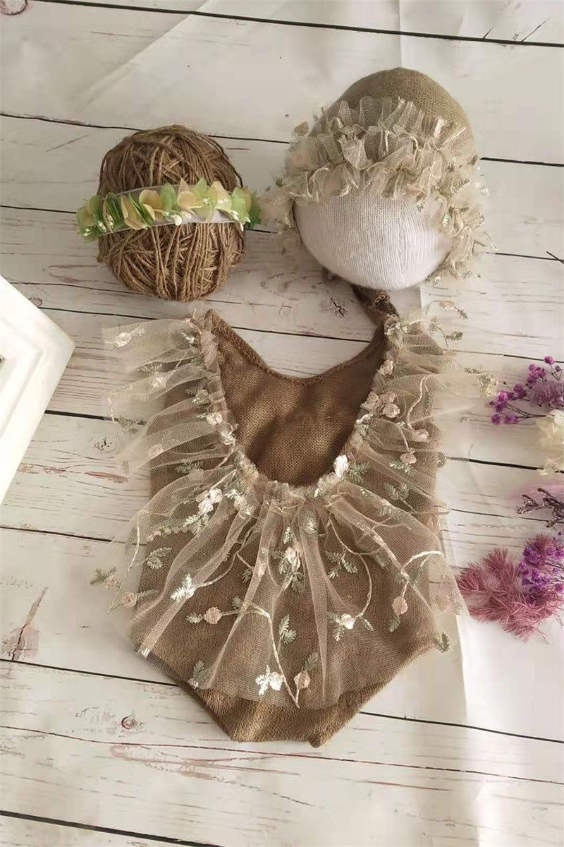 Accessoires pour la photographie de nouveau-nés robe une pièce en dentelle pour bébé fille (avec coiffe assortie) CL5
