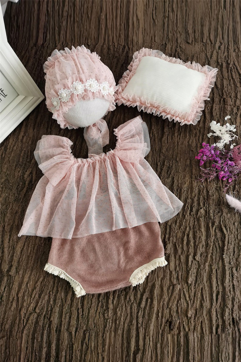Accessoires pour la photographie de nouveau-nés robe une pièce en dentelle pour bébé fille (avec coiffe assortie) CL5