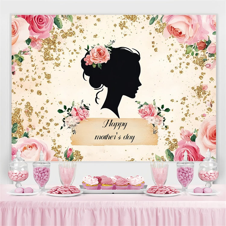 Toile de fond Fête des Mères Personnalisable Silhouette de Rose Dorée CSH-133