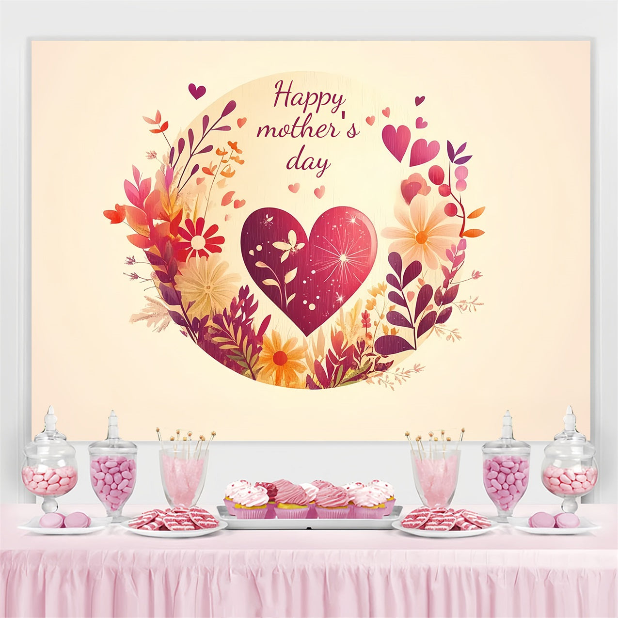 Toile de fond Fête des Mères Personnalisable Cœur Chaleureux Floral CSH-135
