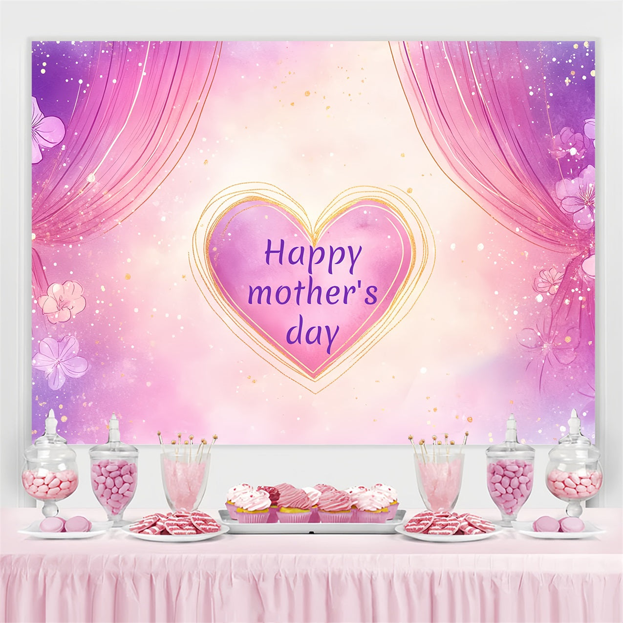 Toile de fond Fête des Mères Personnalisable Éclat Cœur Violet CSH-138