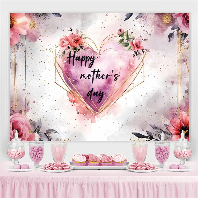 Toile de fond Fête des Mères Personnalisable Cœur Doré et Fleurs CSH-139