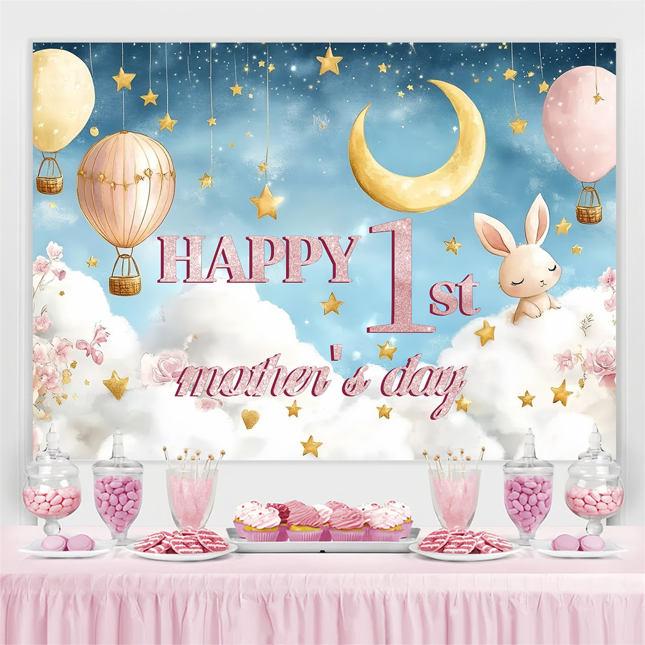 Toile de fond Fête des Mères Personnalisable Montgolfière Ciel CSH-140