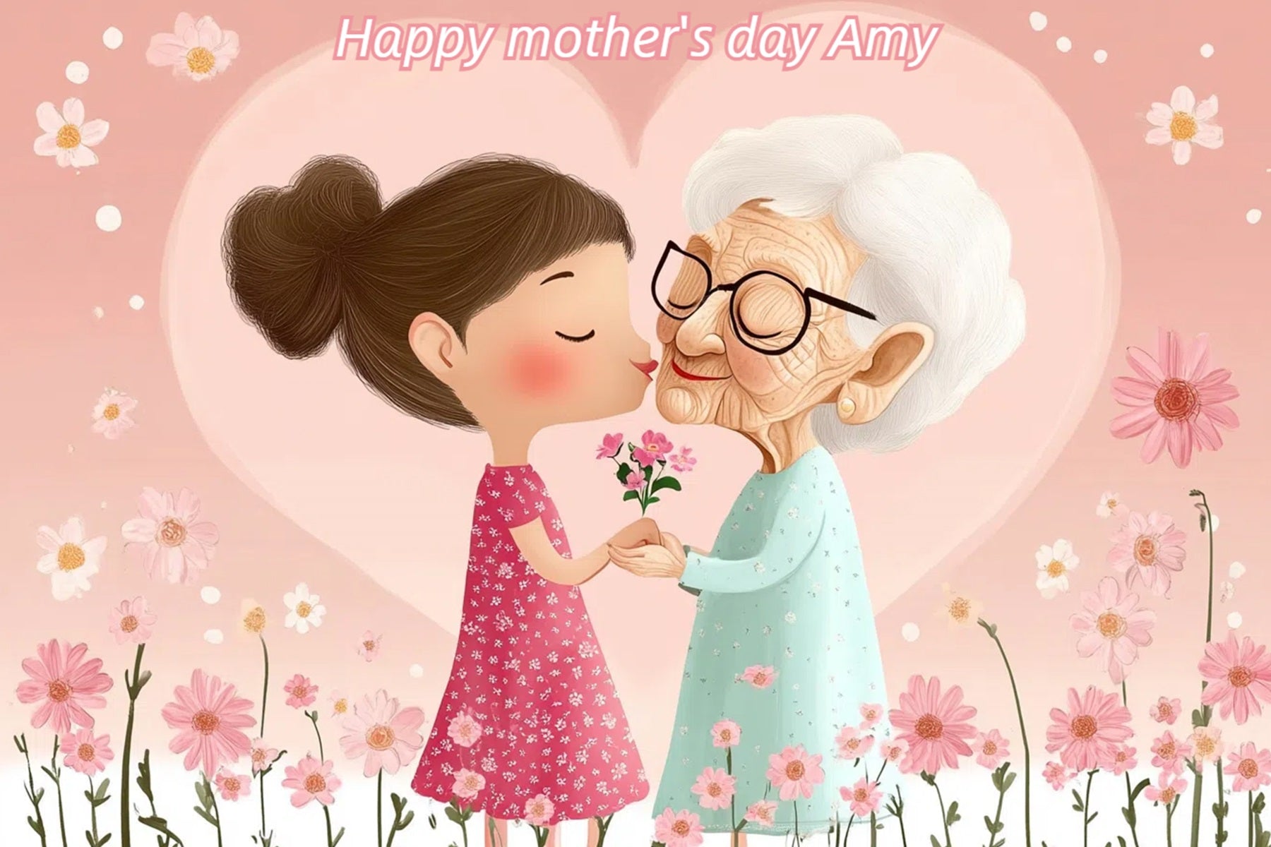 Toile de fond Fête des Mères Personnalisable Baiser Tendre Grand-Mère CSH-144