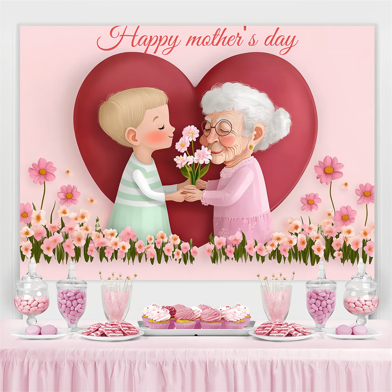 Toile de fond Fête des Mères Personnalisable Cadeau d'Amour Doux CSH-145