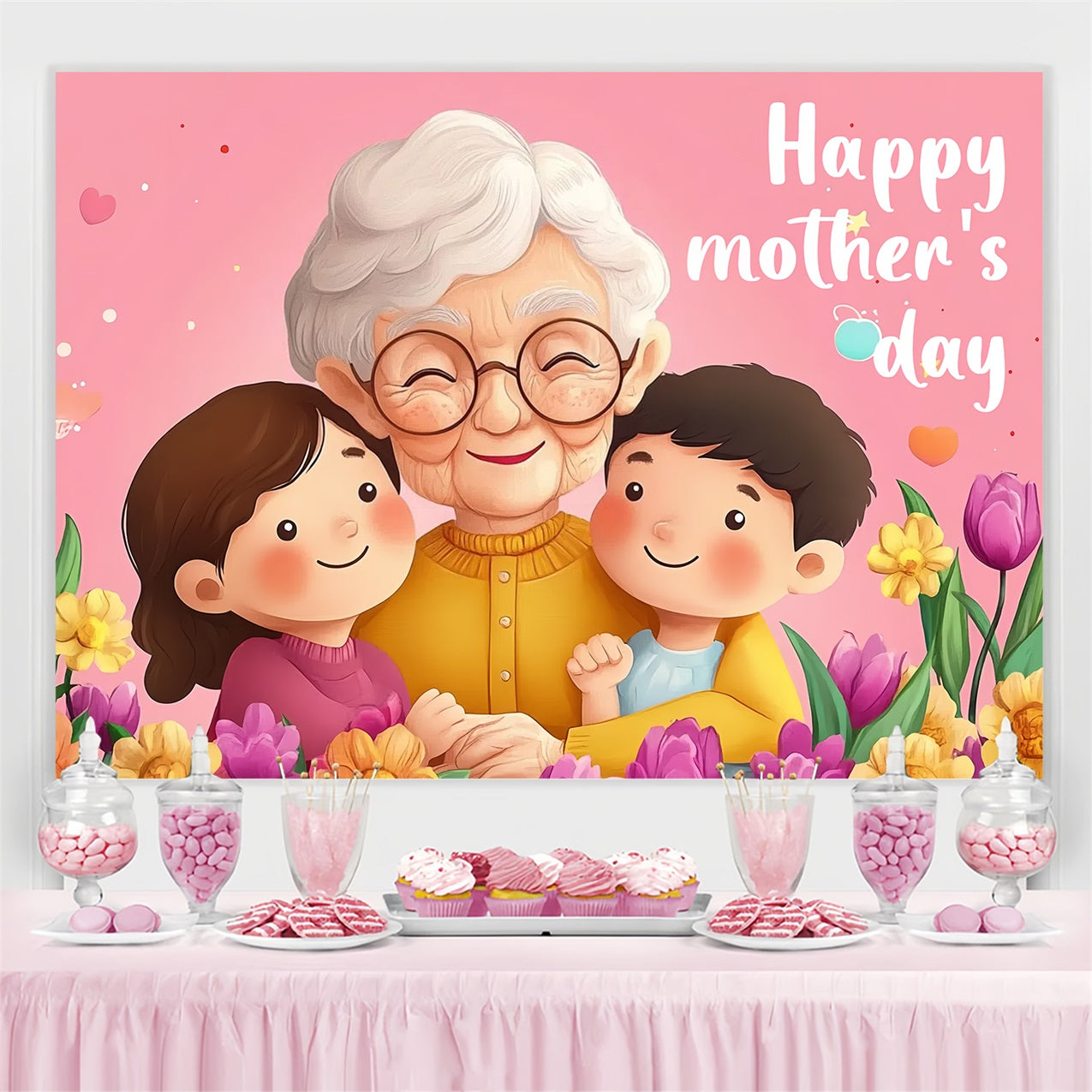 Toile de fond Fête des Mères Personnalisable Chaleureuse Étreinte Familiale CSH-146