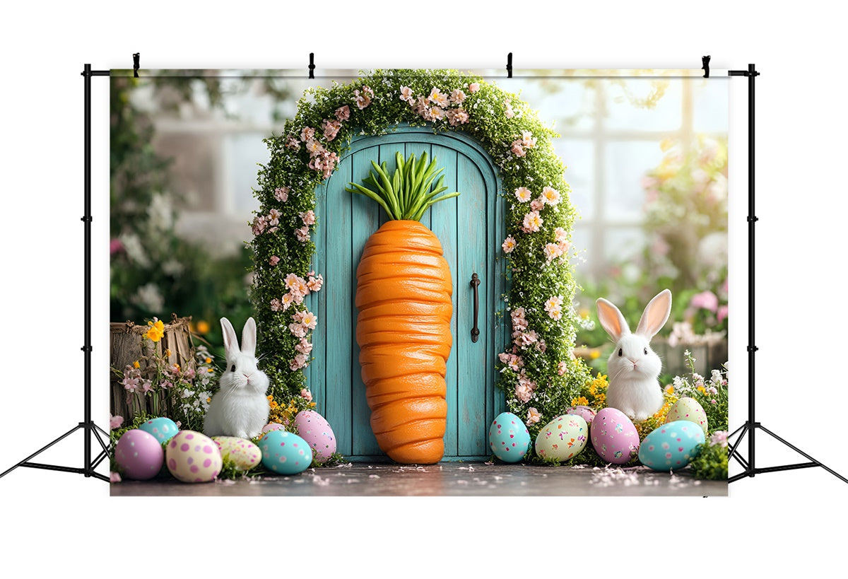 Toile de fond Pâques Porte aux Carottes Lapin Fleuri CSH2-1