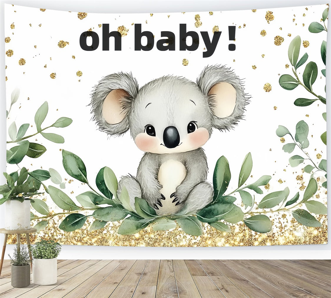 Toile de fond Baby Shower Koala Verdure Paillettes CSH2-162