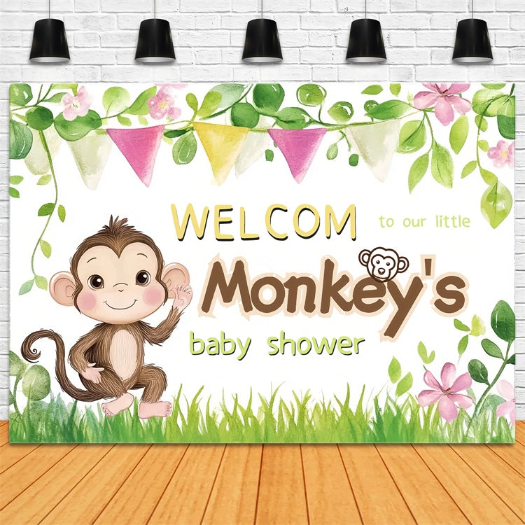 Toile de fond Baby Shower Idées Singe Joueur Fleurs Accueil CSH2-205
