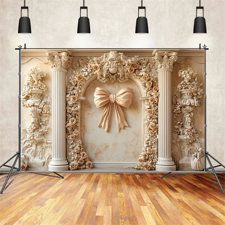 Toile de fond Mur de Fleurs Romantique Arche Roses Ivoire Nœud CSH2-219