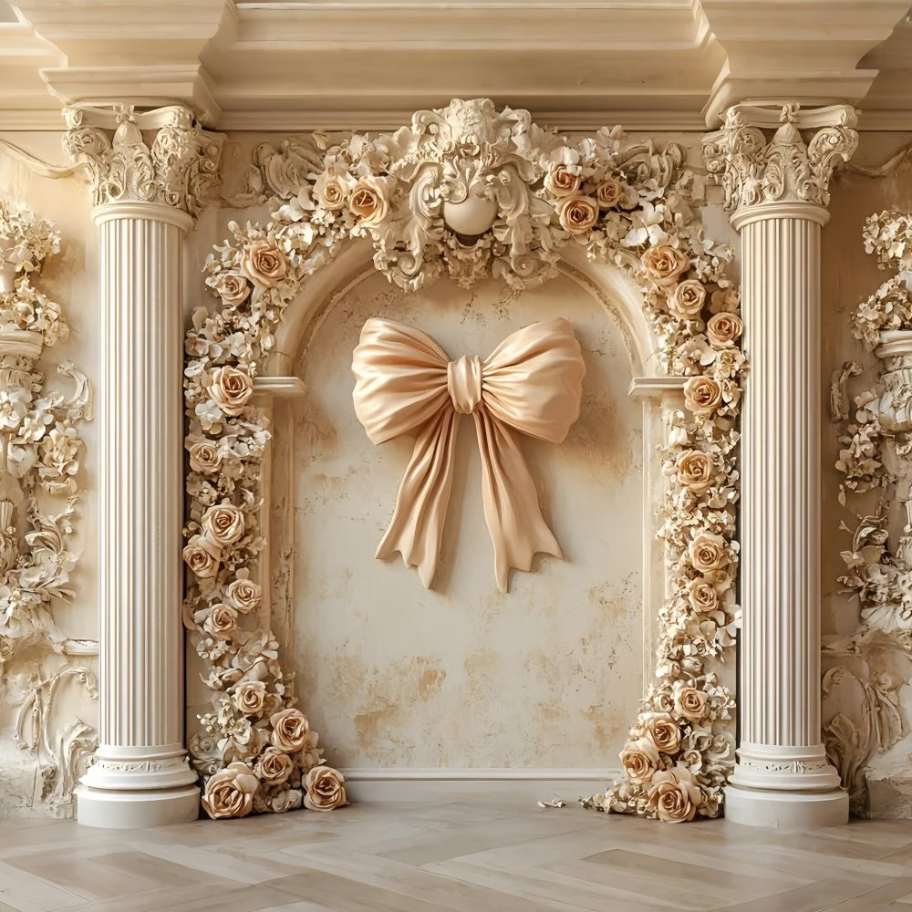 Toile de fond Mur de Fleurs Romantique Arche Roses Ivoire Nœud CSH2-219