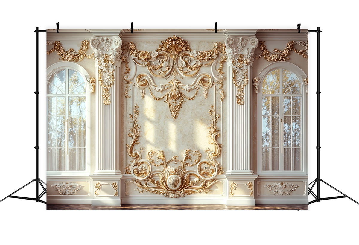Toile de fond Mur de Fleurs Vintage Arche Dorée Florale CSH2-223