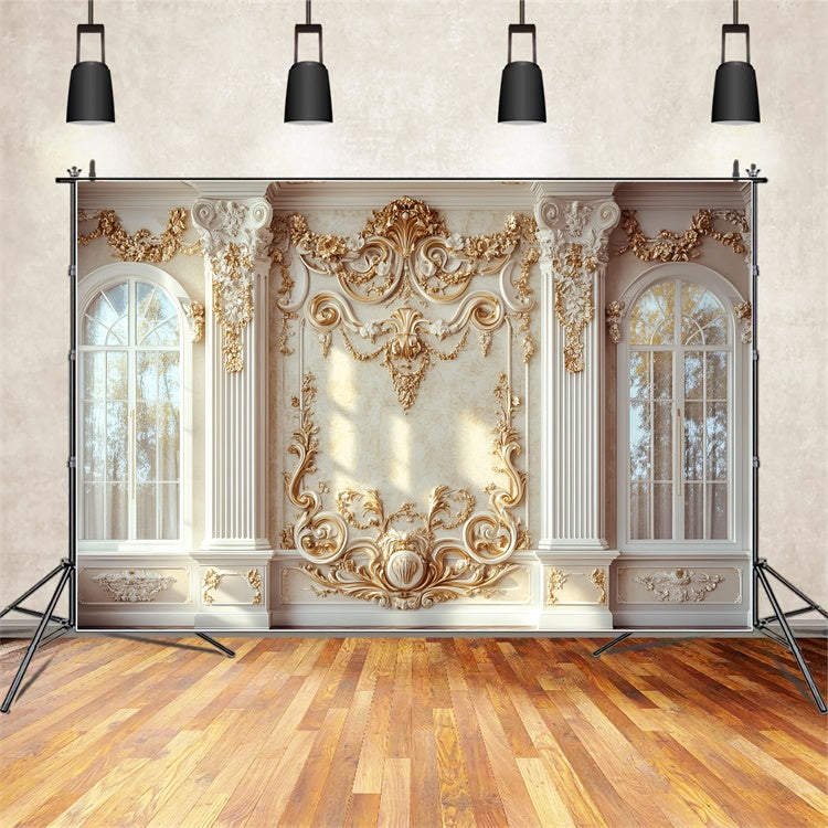 Toile de fond Mur de Fleurs Vintage Arche Dorée Florale CSH2-223