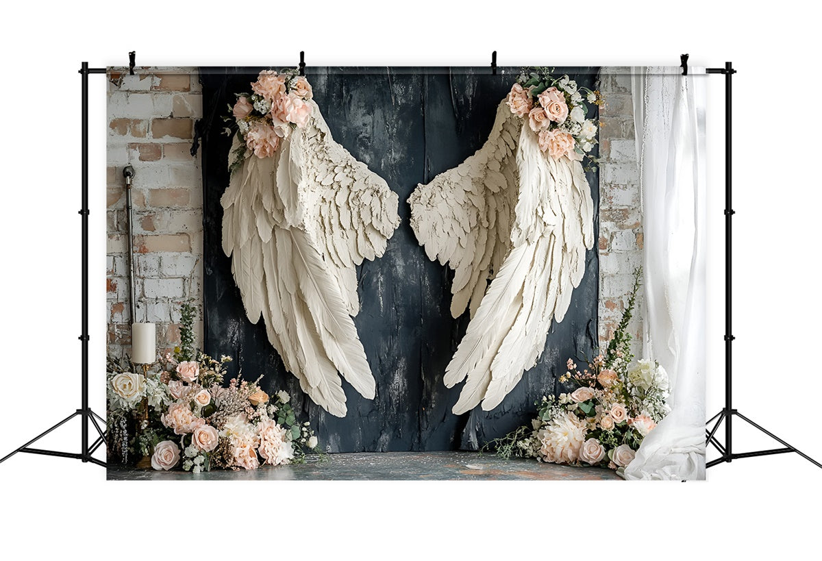 Toile de fond Mur Vintage Ailes Blanches Roses Délicates CSH2-227