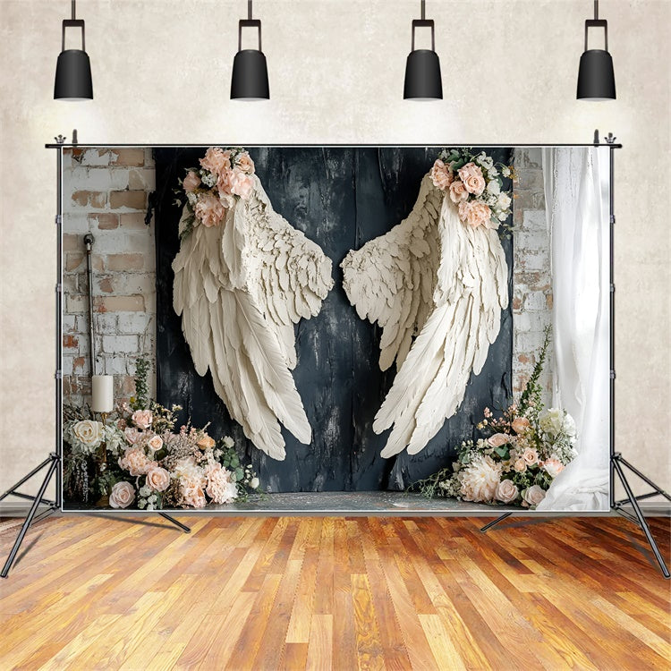 Toile de fond Mur Vintage Ailes Blanches Roses Délicates CSH2-227
